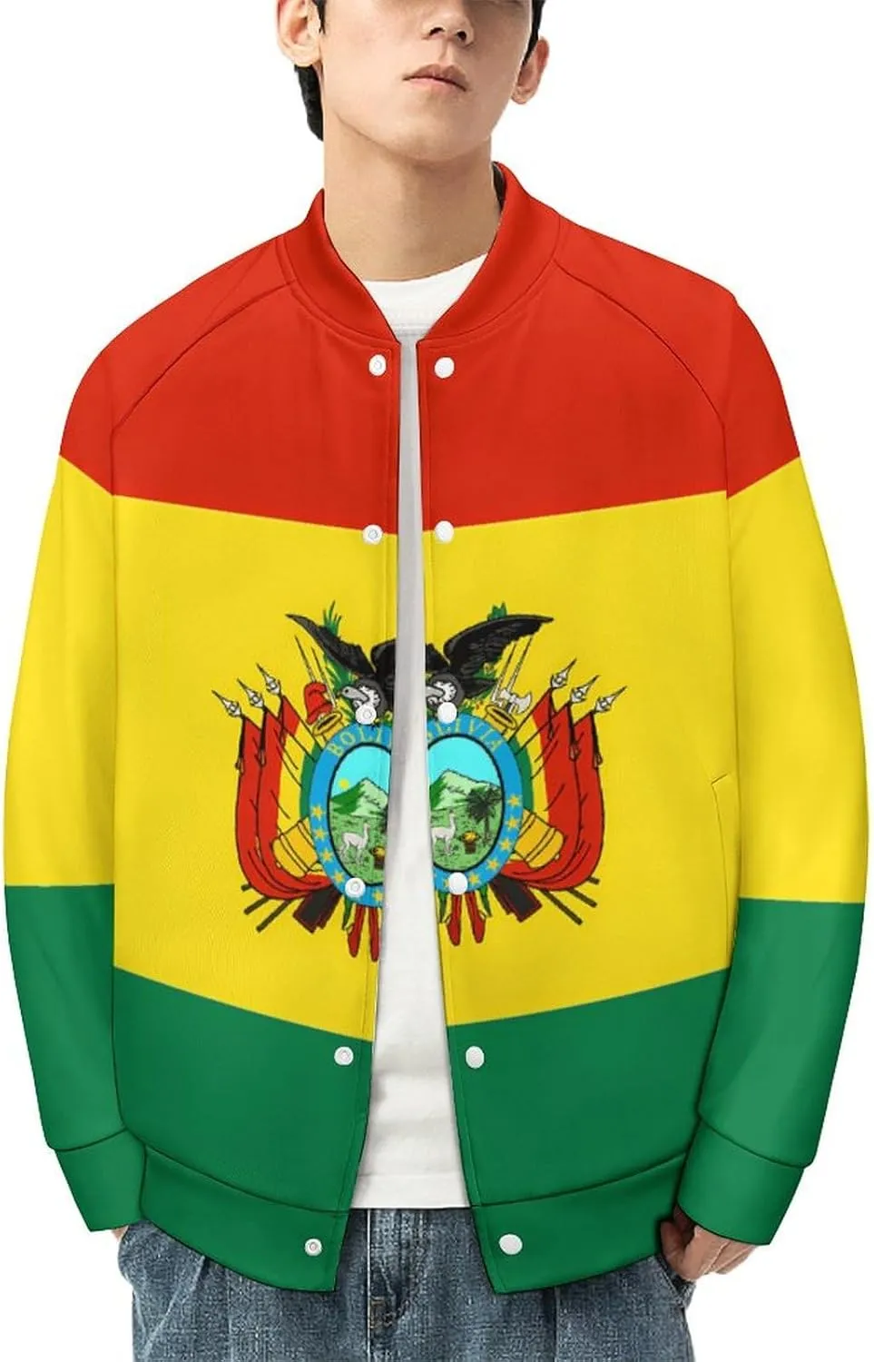 Bolivia Flag Lightweight Men's Baseball Jackets Relaxed Fit Varsity Bomber Jacket Windbreaker Coat