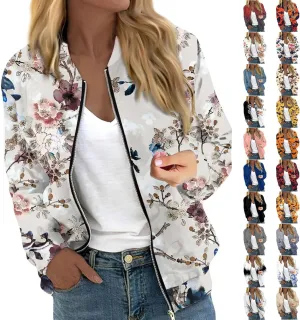 Bomber Jacket Women 2024 Trendy Full Zip Up Coat Long Sleeve Outwear Lightweight Windbreaker Outerwear Fall Jackets