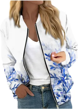 Bomber Jacket Women 2024 Trendy Full Zip Up Coat Long Sleeve Outwear Lightweight Windbreaker Outerwear Fall Jackets