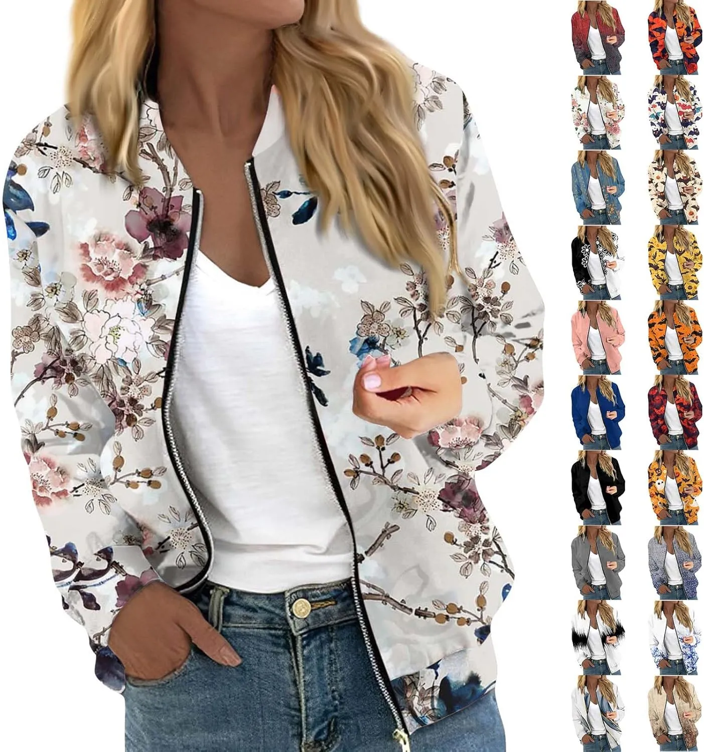 Bomber Jacket Women 2024 Trendy Full Zip Up Coat Long Sleeve Outwear Lightweight Windbreaker Outerwear Fall Jackets