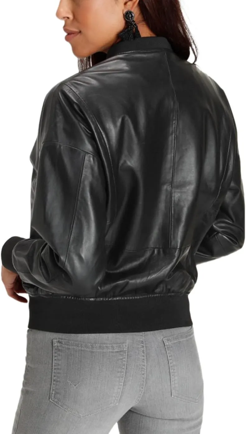 Bomber Leather Jacket Women Boyfriend Leather Jacket -Fall Fashion Real Lambskin Leather Jacket Womens