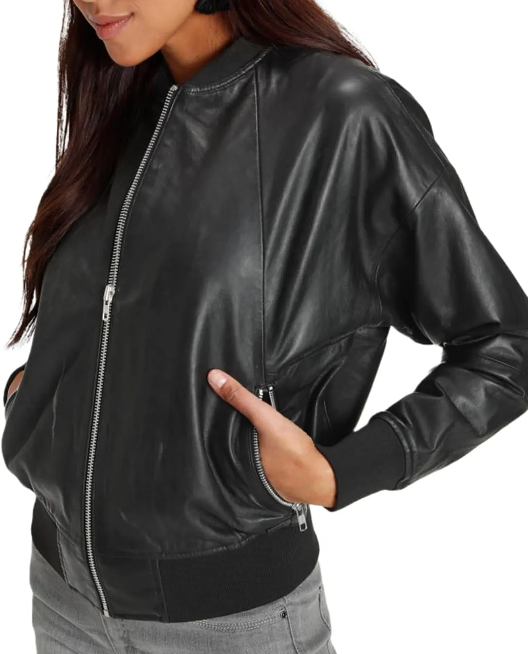 Bomber Leather Jacket Women Boyfriend Leather Jacket -Fall Fashion Real Lambskin Leather Jacket Womens