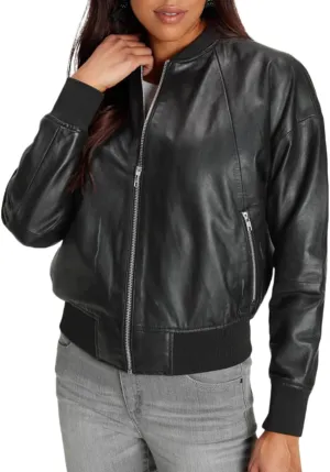 Bomber Leather Jacket Women Boyfriend Leather Jacket -Fall Fashion Real Lambskin Leather Jacket Womens