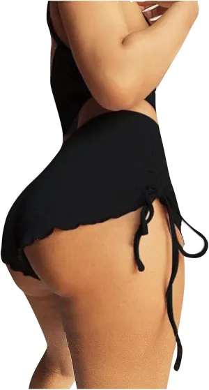 Booty Shorts for Women Sexy Slutty Side Drawstring Sports Yoga Shorts Solid Color High Waisted Front Button Running Short