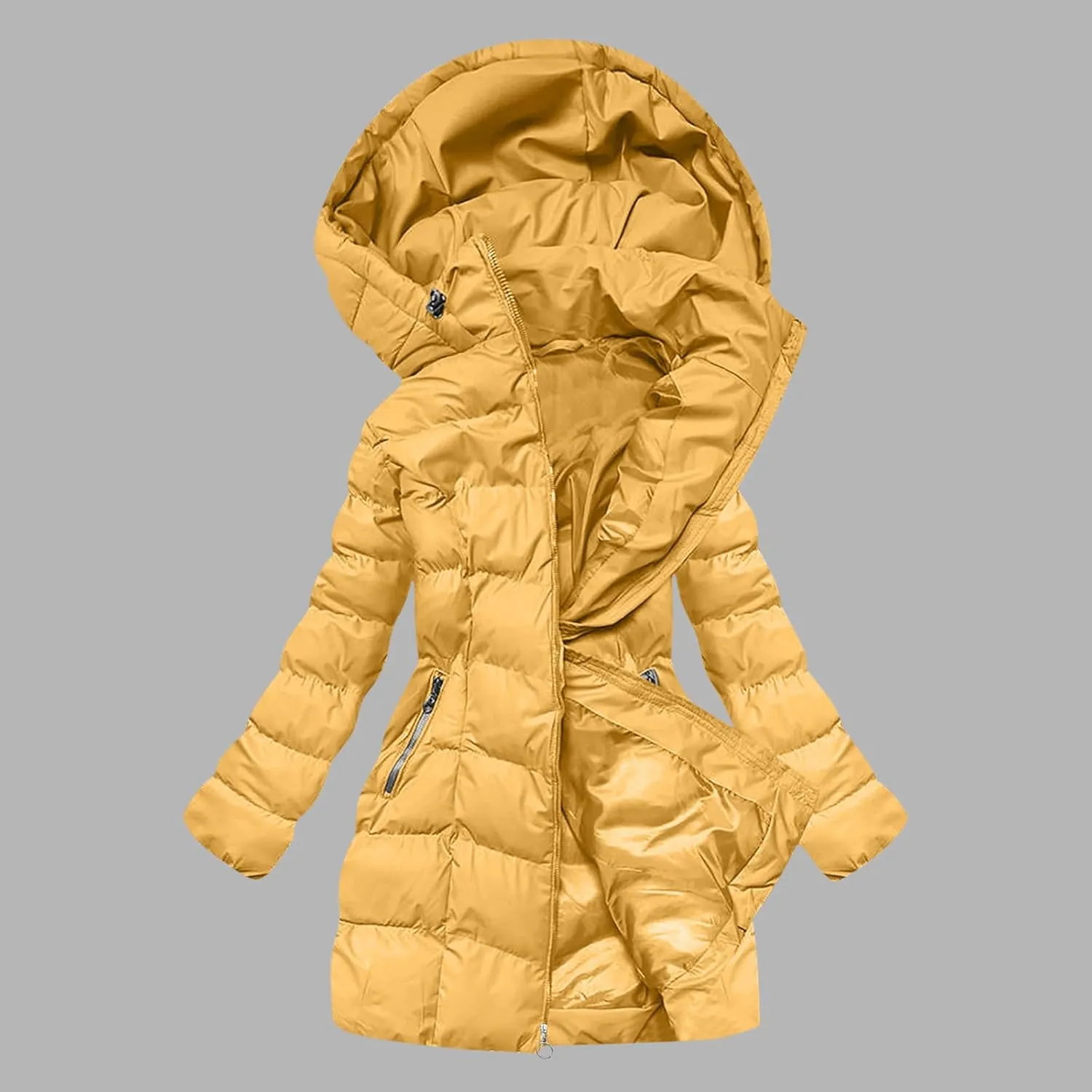 Borniu Women Winter Down Puffer Coat Warm Hooded Down Jacket Quilted Thicken Puffer Jacket Outerwear with Pockets