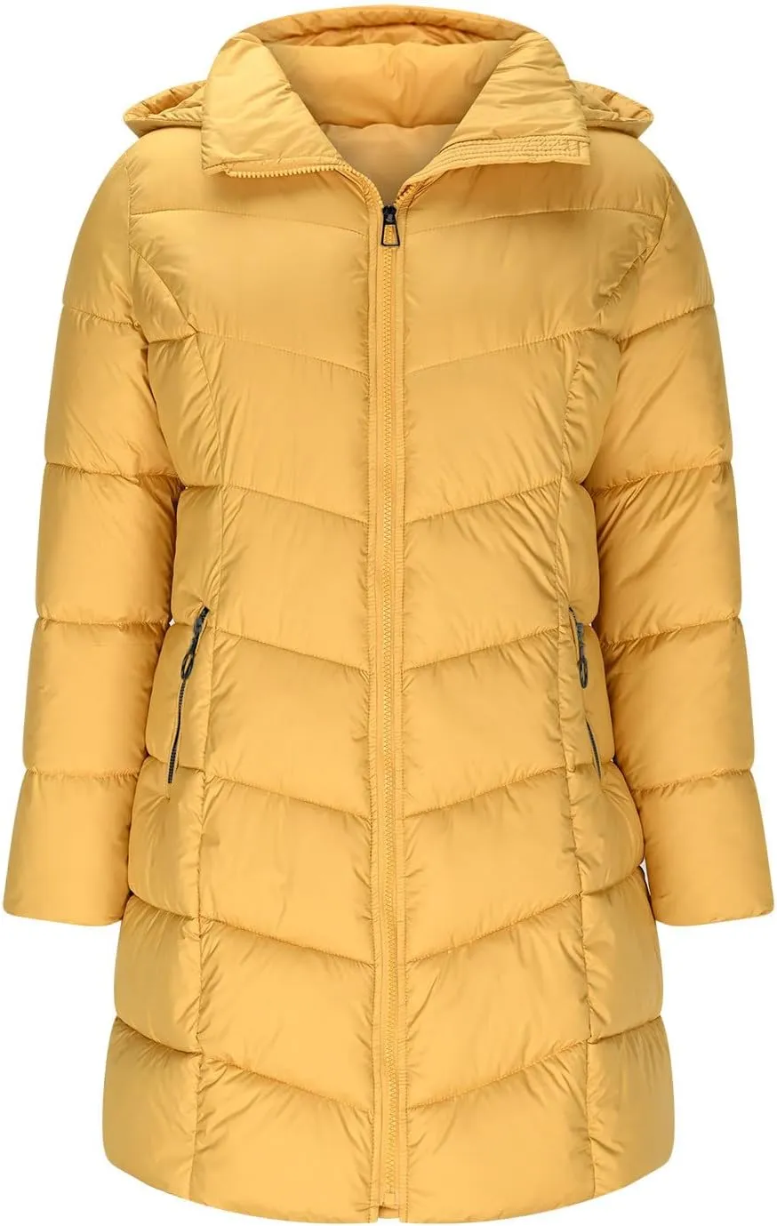 Borniu Women Winter Down Puffer Coat Warm Hooded Down Jacket Quilted Thicken Puffer Jacket Outerwear with Pockets