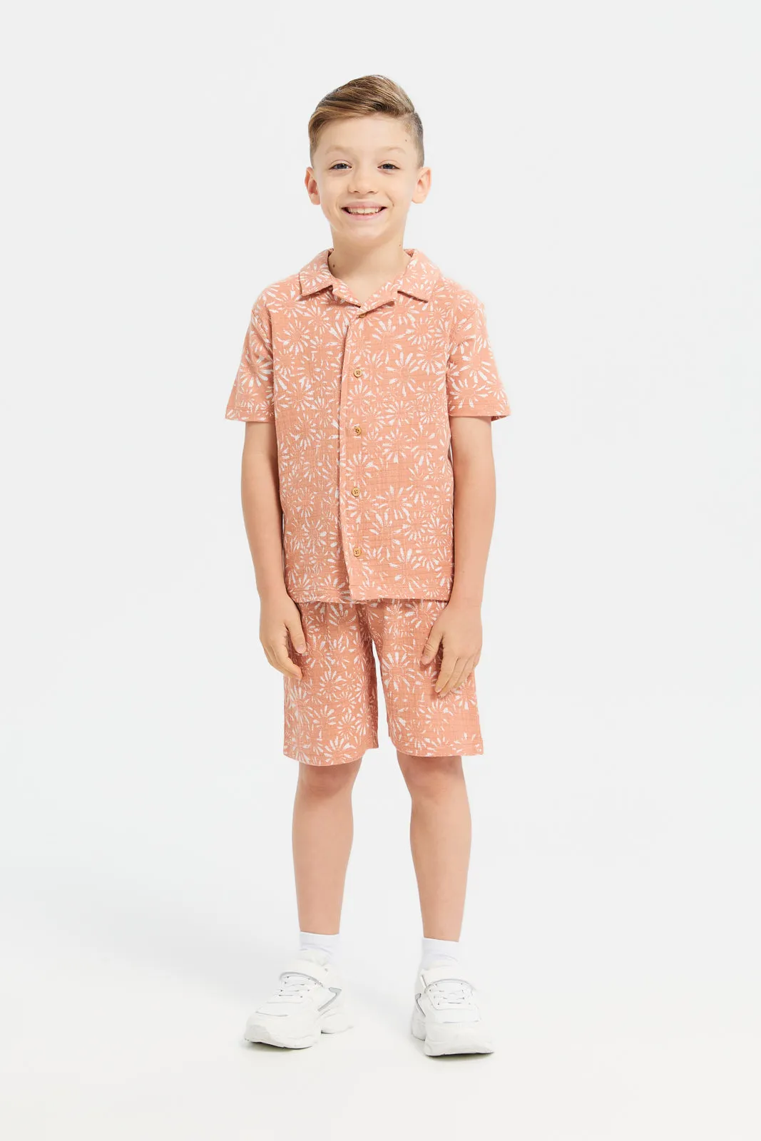 Boys Orange Printed Shorts