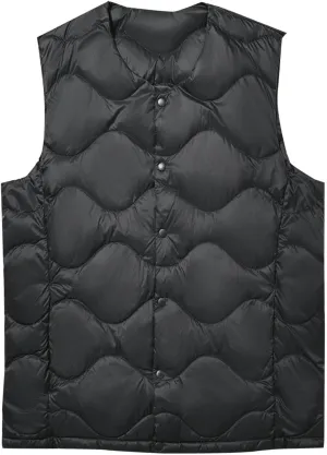 Cambkatl Men's Button Down Puffer Vest Lightweight Quilted Winter Warm Sleeveless Padded Down Outerwear Jackets