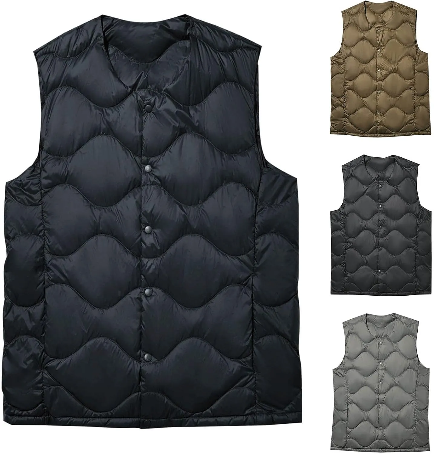 Cambkatl Men's Button Down Puffer Vest Lightweight Quilted Winter Warm Sleeveless Padded Down Outerwear Jackets