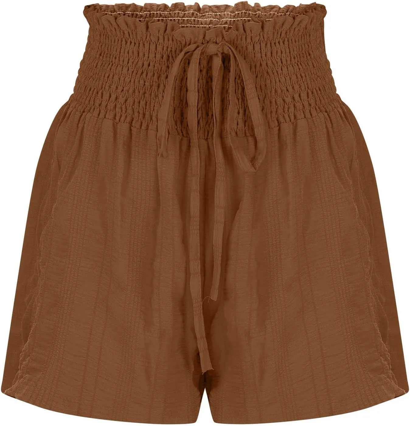 Canbebig Flowy Shorts for Women Smocked High Waisted Drawstring Shorts Dressy Ruffle Hem Flared Shorts Workout Pants Trendy