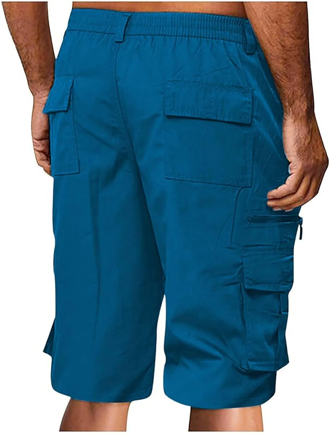 Cargo Shorts for Men Casual Fashion Solid Color Short with Multi-Pocket Button Zipper Elastic Waist Hiking Pants