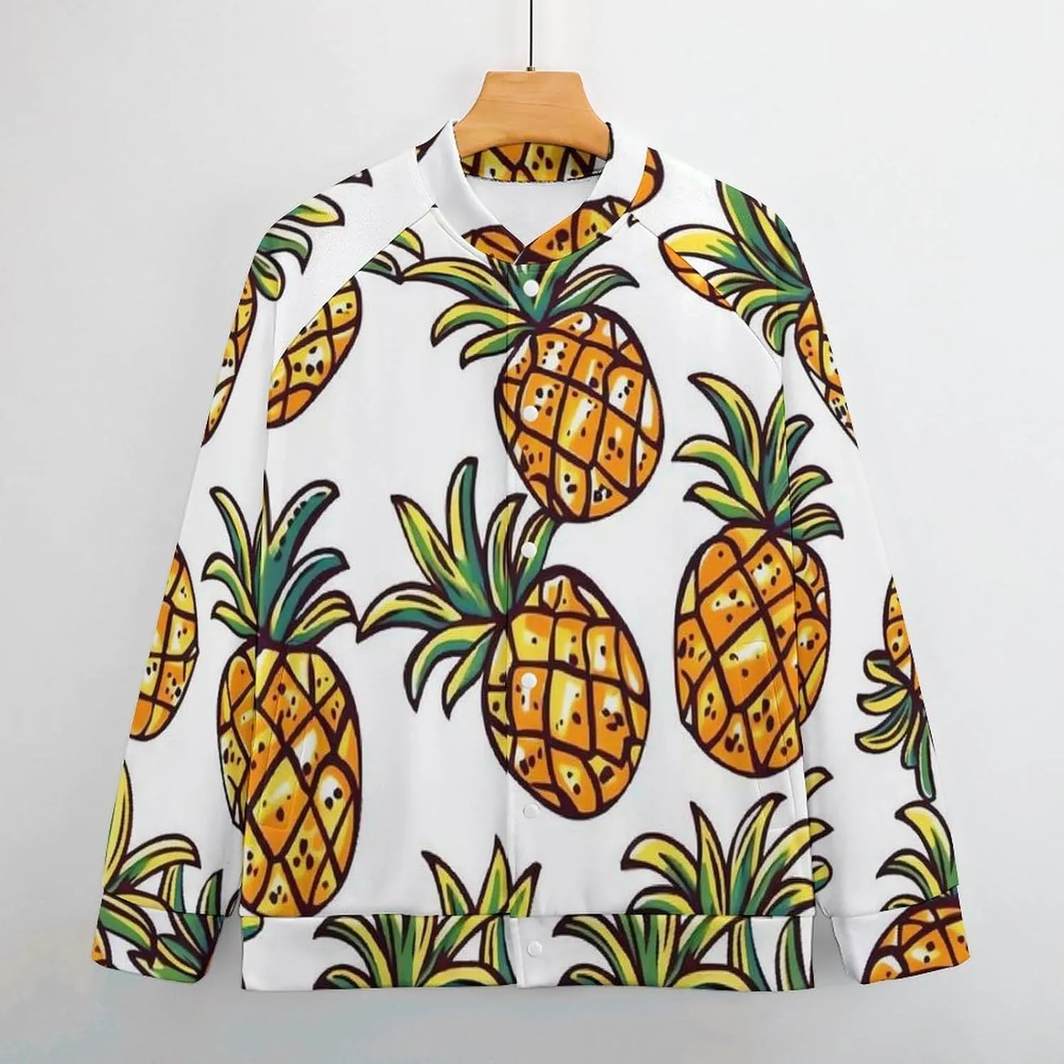 Cartoon Pineapple Abstract Ananas Lightweight Men's Baseball Jackets Relaxed Fit Varsity Bomber Jacket Windbreaker Coat