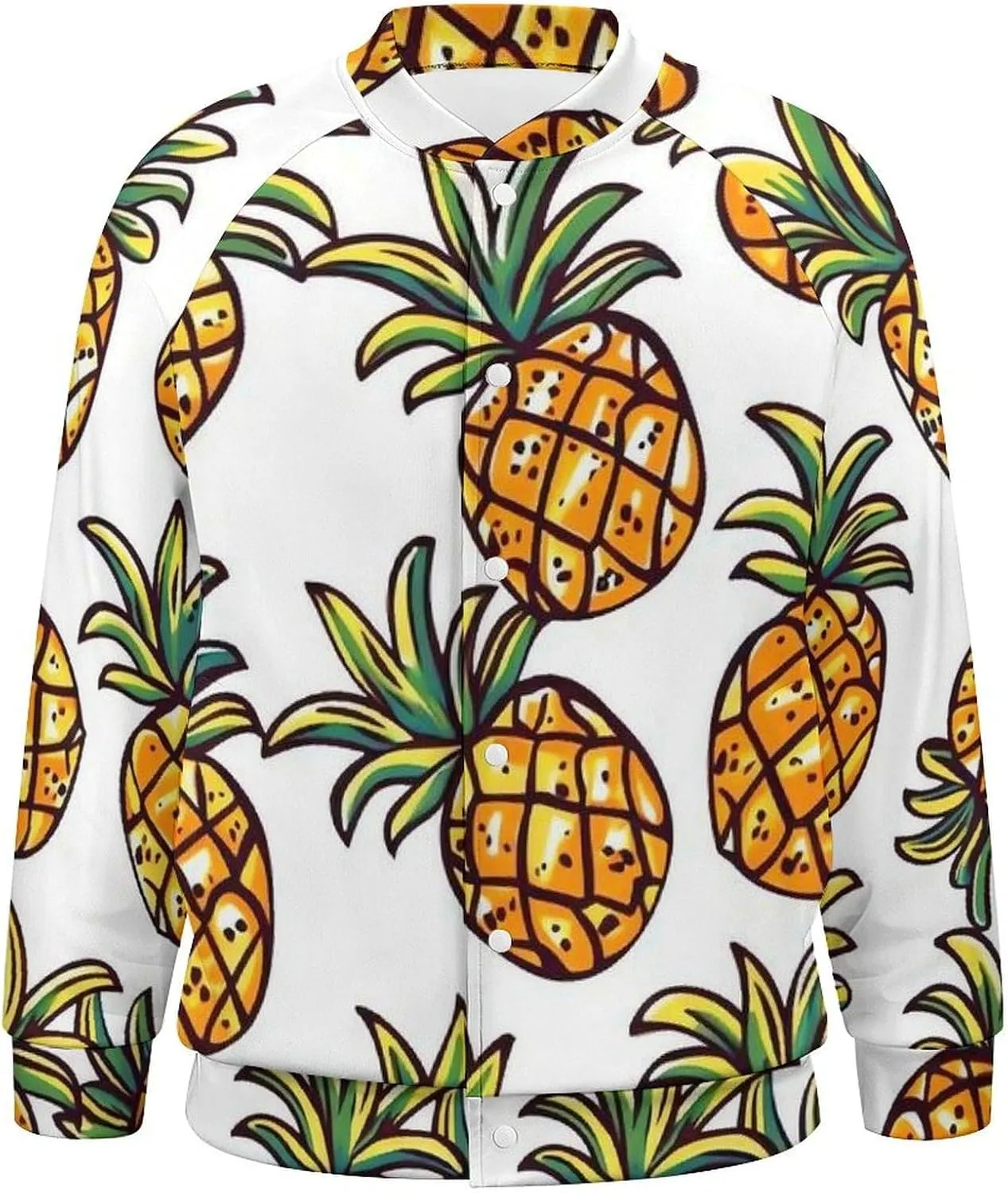 Cartoon Pineapple Abstract Ananas Lightweight Men's Baseball Jackets Relaxed Fit Varsity Bomber Jacket Windbreaker Coat