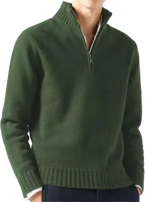Casual Thickened Cable Knitted Sweaters for Mens Cardigan Mock Neck Quarter Zip Long Sleeve Knitwear Warm Tops