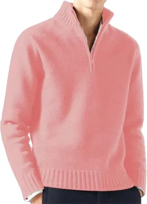 Casual Thickened Cable Knitted Sweaters for Mens Cardigan Mock Neck Quarter Zip Long Sleeve Knitwear Warm Tops