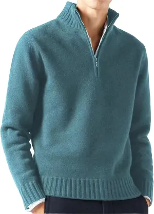 Casual Thickened Cable Knitted Sweaters for Mens Cardigan Mock Neck Quarter Zip Long Sleeve Knitwear Warm Tops