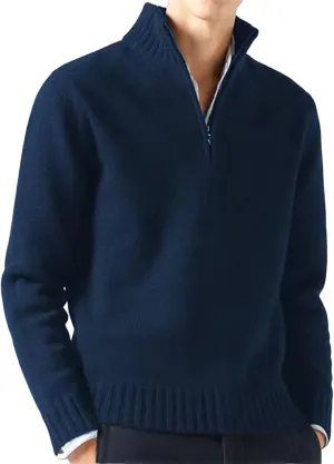 Casual Thickened Cable Knitted Sweaters for Mens Cardigan Mock Neck Quarter Zip Long Sleeve Knitwear Warm Tops