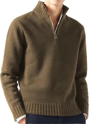 Casual Thickened Cable Knitted Sweaters for Mens Cardigan Mock Neck Quarter Zip Long Sleeve Knitwear Warm Tops