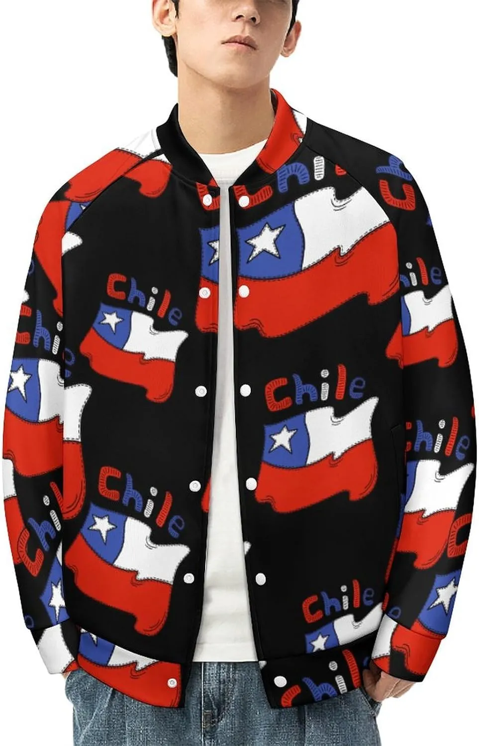 Chilean Flag Chile Lightweight Men's Baseball Jackets Relaxed Fit Varsity Bomber Jacket Windbreaker Coat