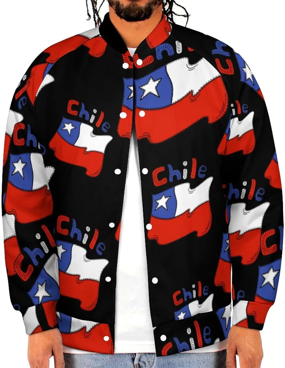 Chilean Flag Chile Lightweight Men's Baseball Jackets Relaxed Fit Varsity Bomber Jacket Windbreaker Coat