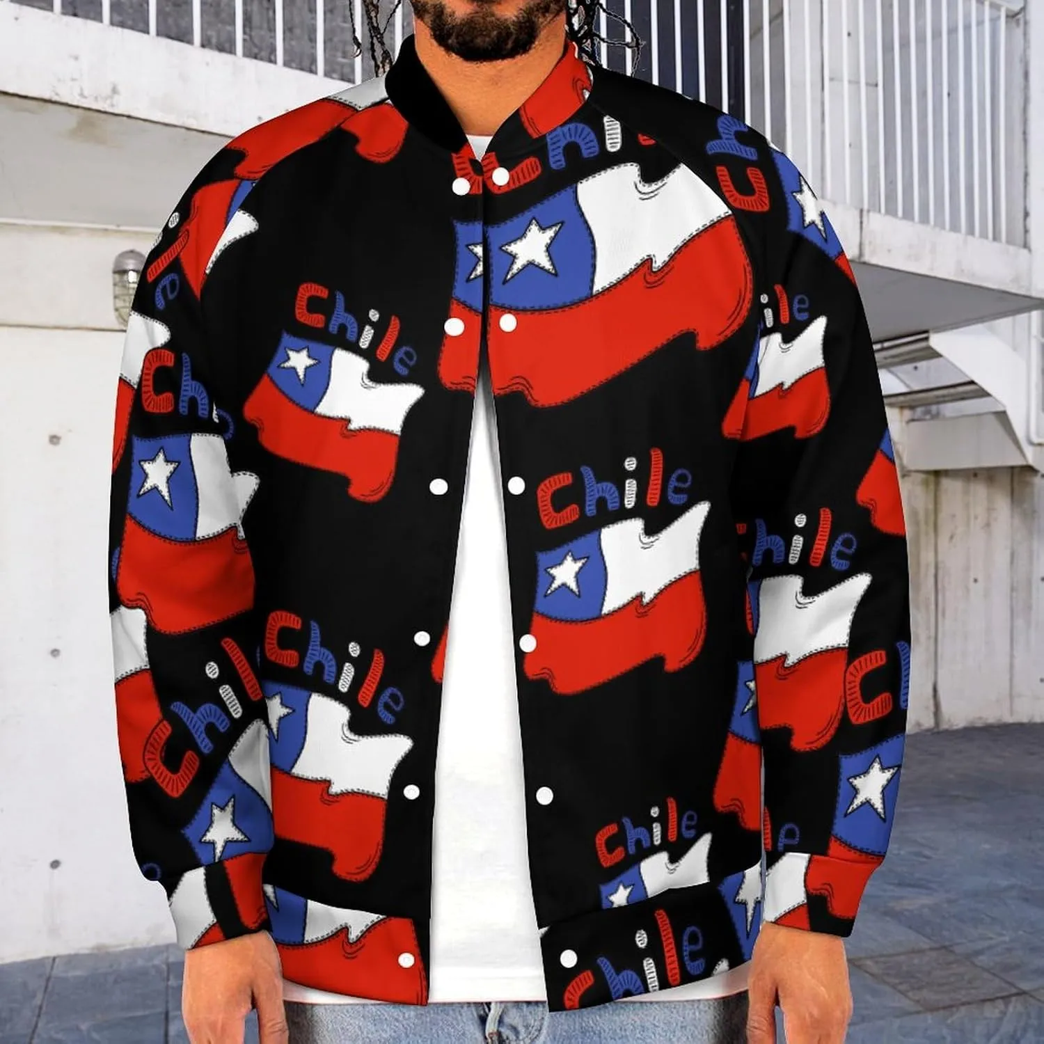Chilean Flag Chile Lightweight Men's Baseball Jackets Relaxed Fit Varsity Bomber Jacket Windbreaker Coat