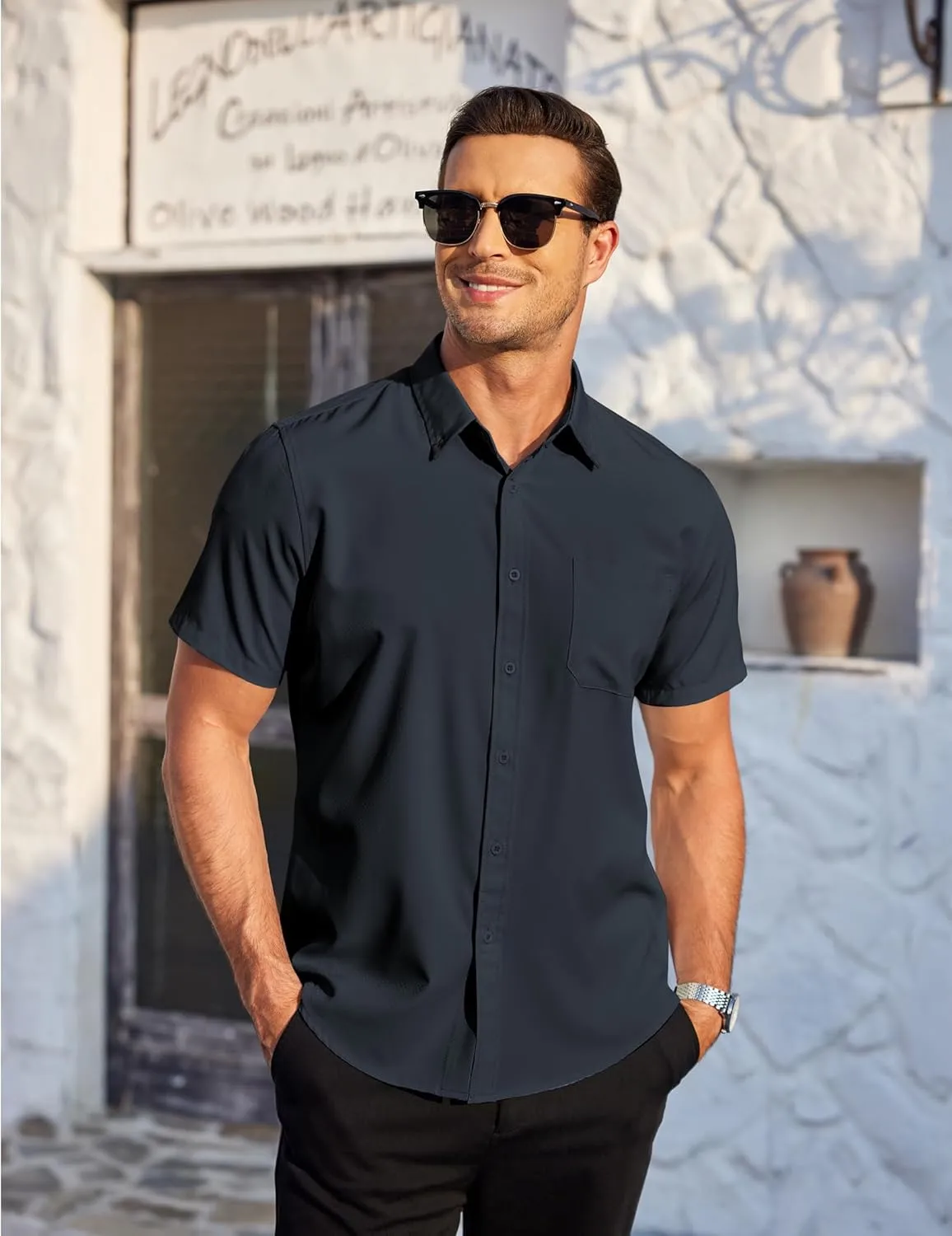 COOFANDY Mens Casual Dress Shirt Short Sleeve Wrinkle Free Dress Shirt Business Casual Shirts