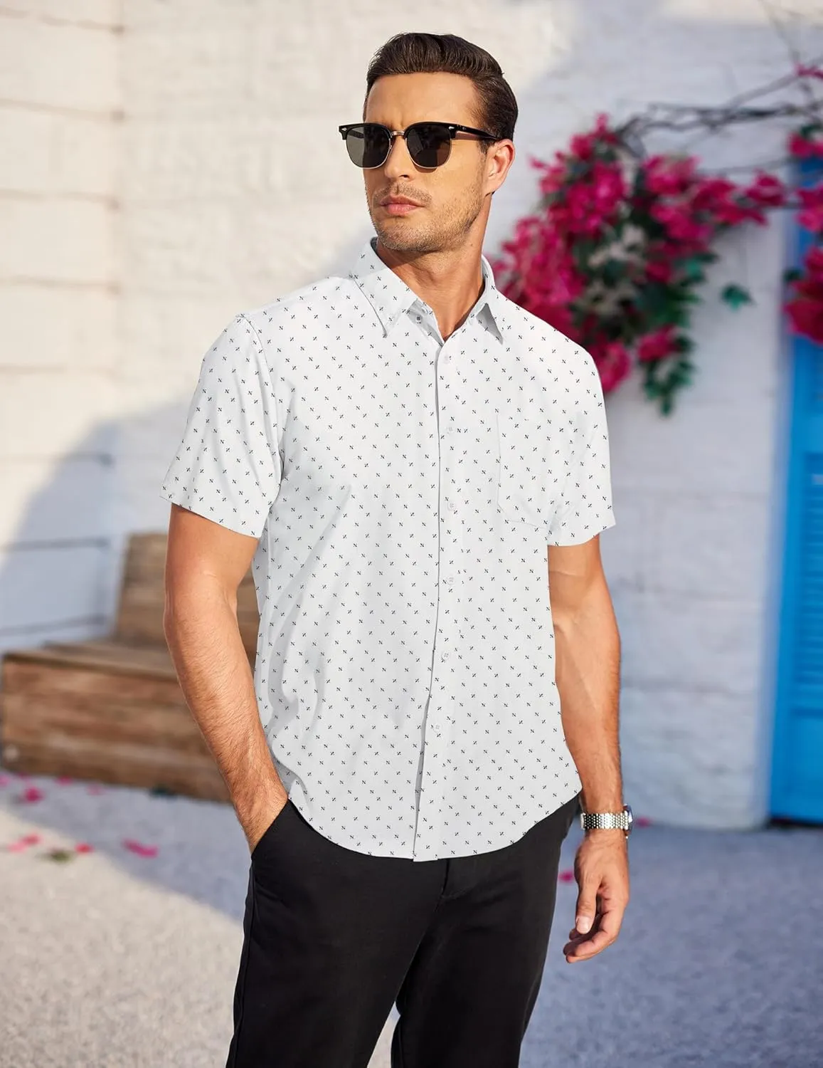 COOFANDY Mens Casual Dress Shirt Short Sleeve Wrinkle Free Dress Shirt Business Casual Shirts