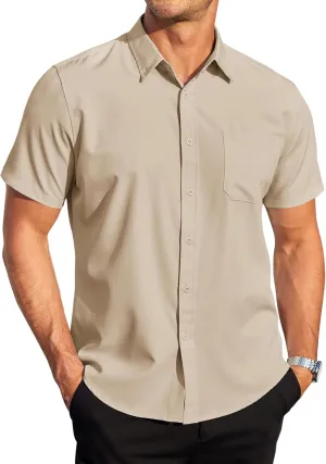 COOFANDY Mens Casual Dress Shirt Short Sleeve Wrinkle Free Dress Shirt Business Casual Shirts