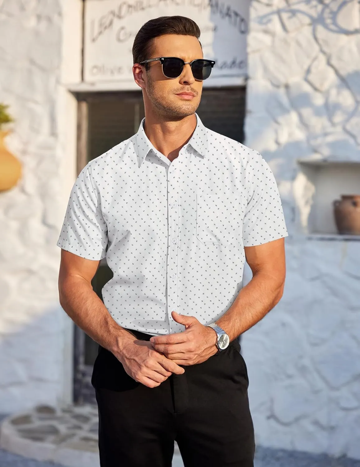 COOFANDY Mens Casual Dress Shirt Short Sleeve Wrinkle Free Dress Shirt Business Casual Shirts