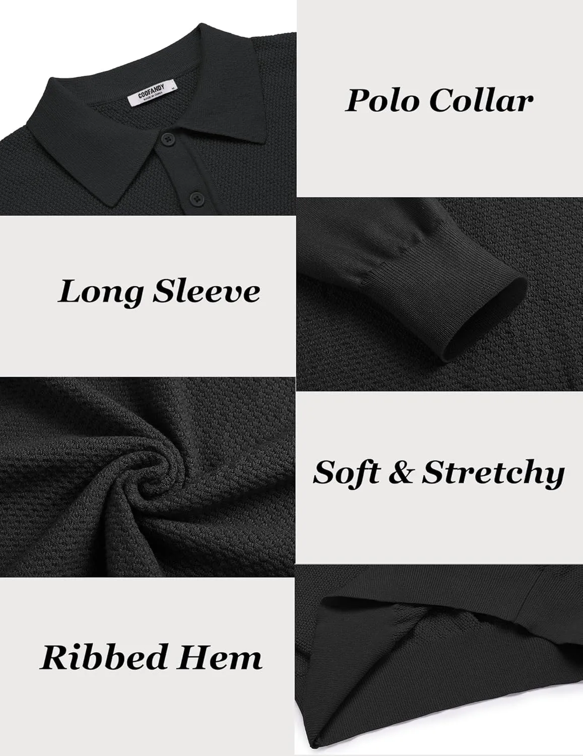 COOFANDY Men's Knit Polo Sweater Long Sleeve Casual Collared Quarter Button Golf Waffle Textured Sweater