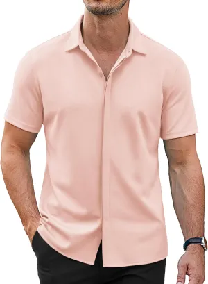 COOFANDY Mens Short Sleeve Wrinkle Free Shirt Casual Button Down Shirt Summer Dress Shirt