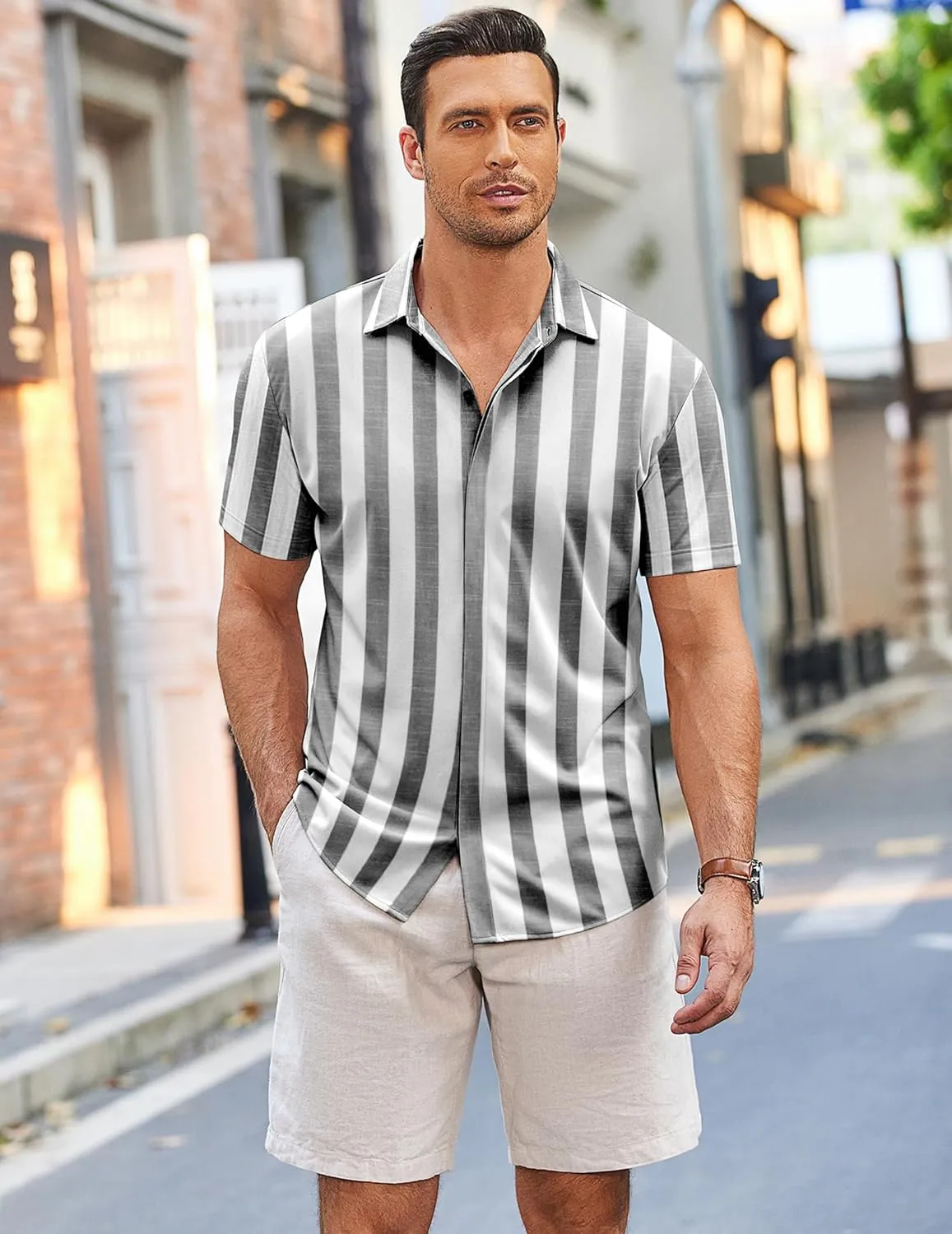 COOFANDY Mens Short Sleeve Wrinkle Free Shirt Casual Button Down Shirt Summer Dress Shirt