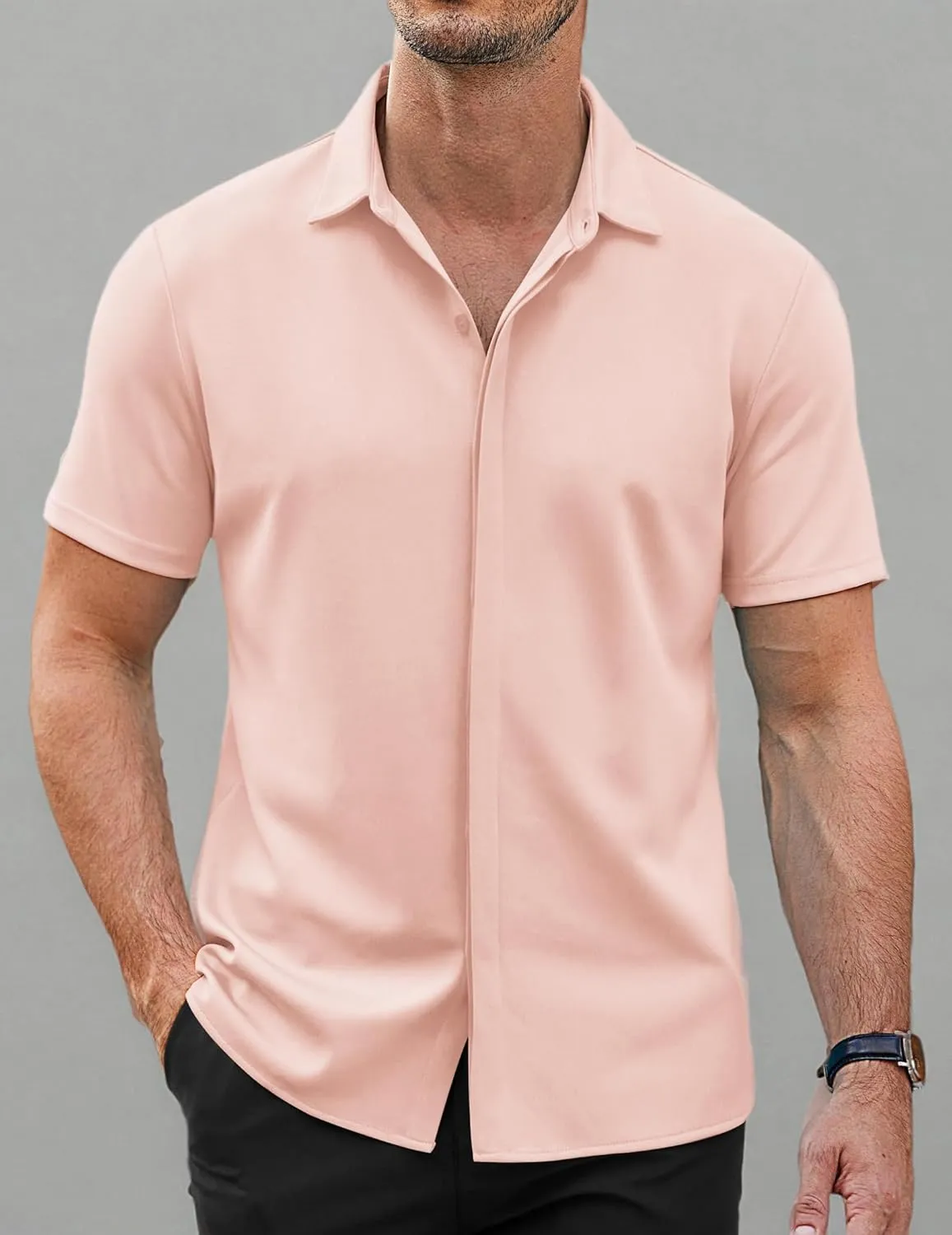 COOFANDY Mens Short Sleeve Wrinkle Free Shirt Casual Button Down Shirt Summer Dress Shirt