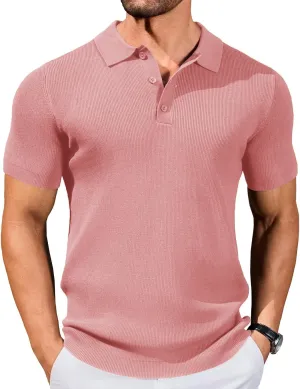 COOFANDY Mens Slim Fit Knit Polo Shirts Business Lightweight Polo Sweater Casual Summer Ribbed Textured Collared T Shirt