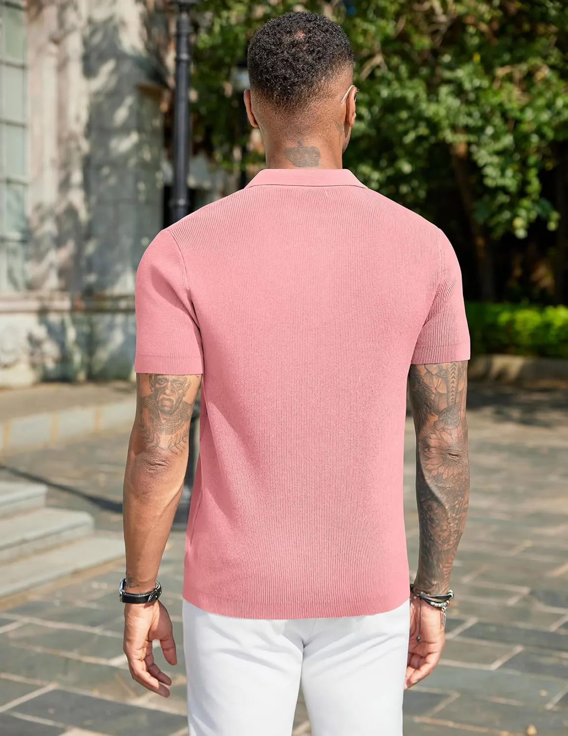 COOFANDY Mens Slim Fit Knit Polo Shirts Business Lightweight Polo Sweater Casual Summer Ribbed Textured Collared T Shirt