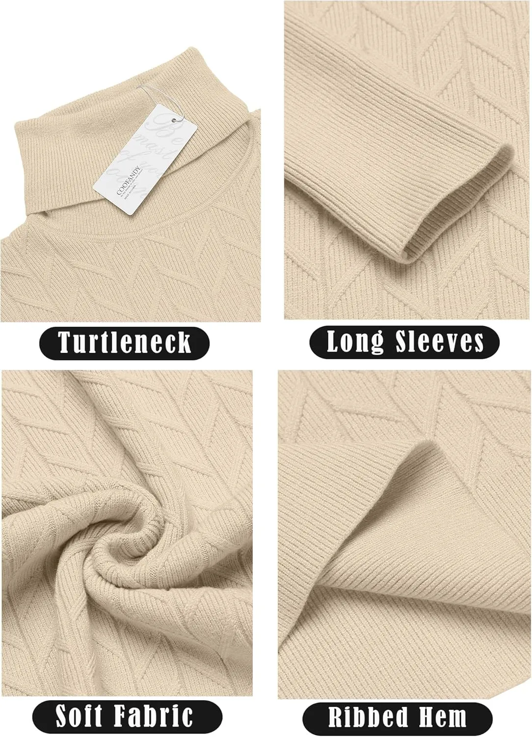 COOFANDY Men's Slim Fit Turtleneck Sweater Casual Pullover Sweater Basic Twist Patterned Knitted Sweater