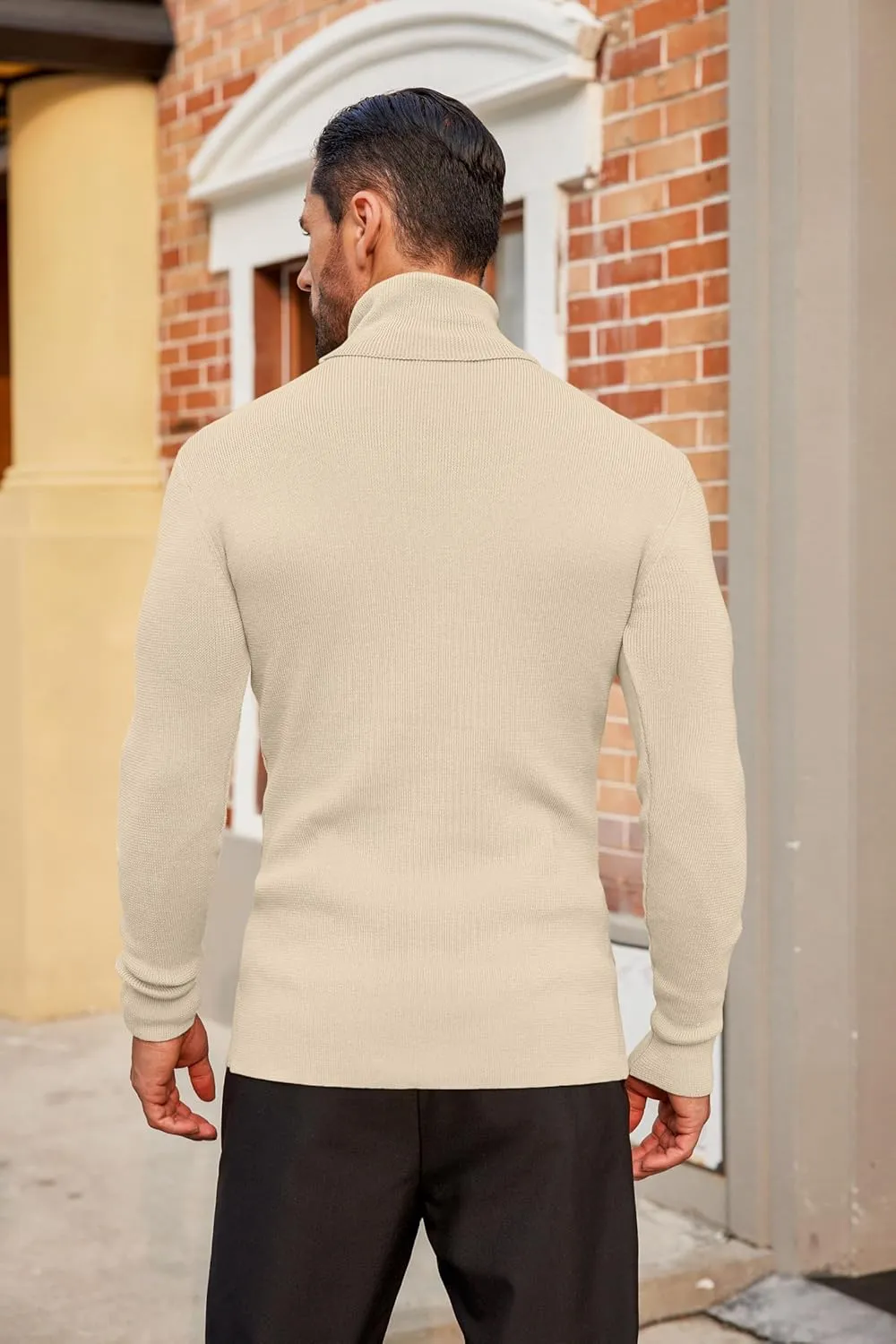 COOFANDY Men's Slim Fit Turtleneck Sweater Casual Pullover Sweater Basic Twist Patterned Knitted Sweater