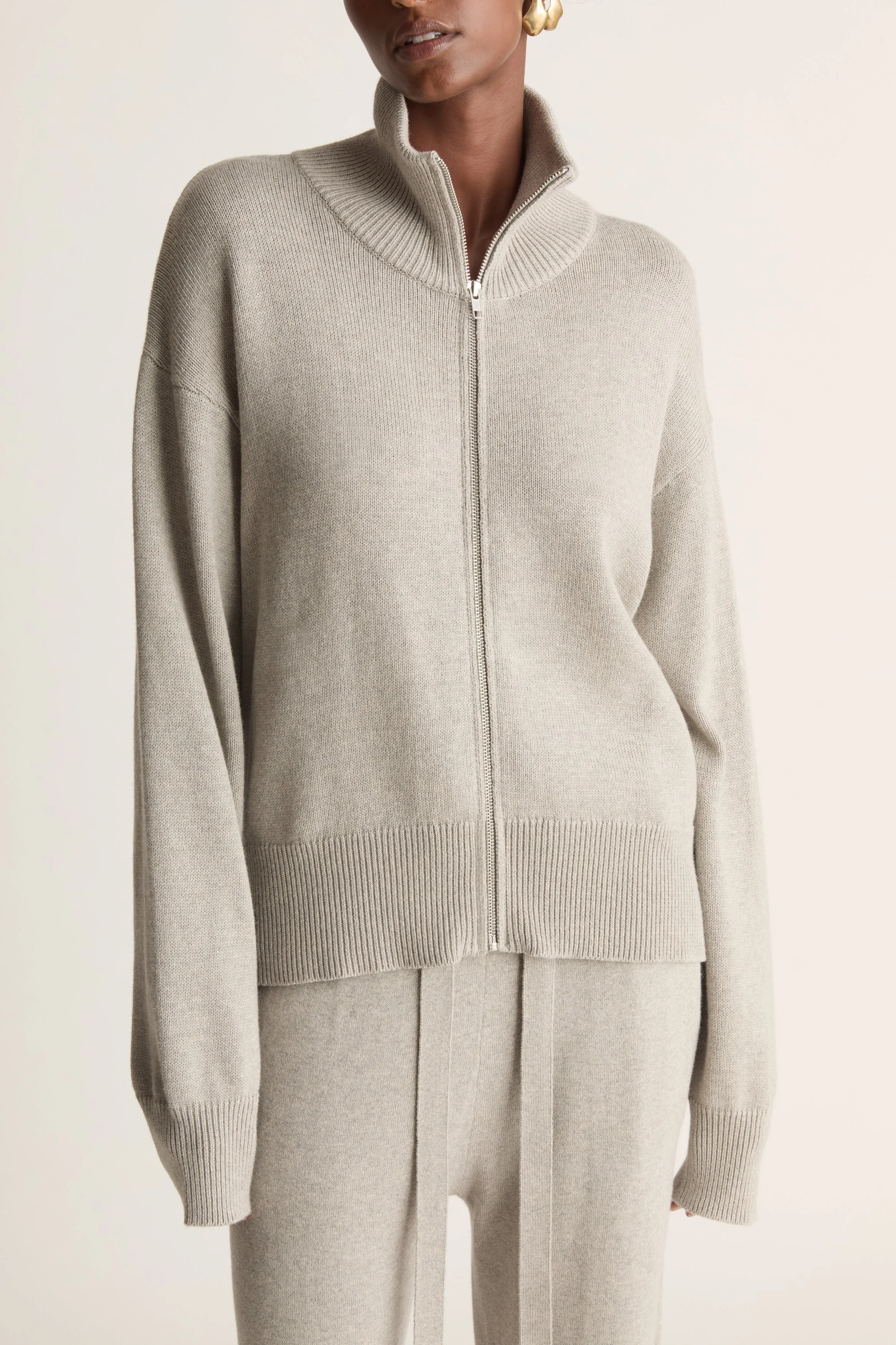 Cotton Cashmere Zip-up Sweater
