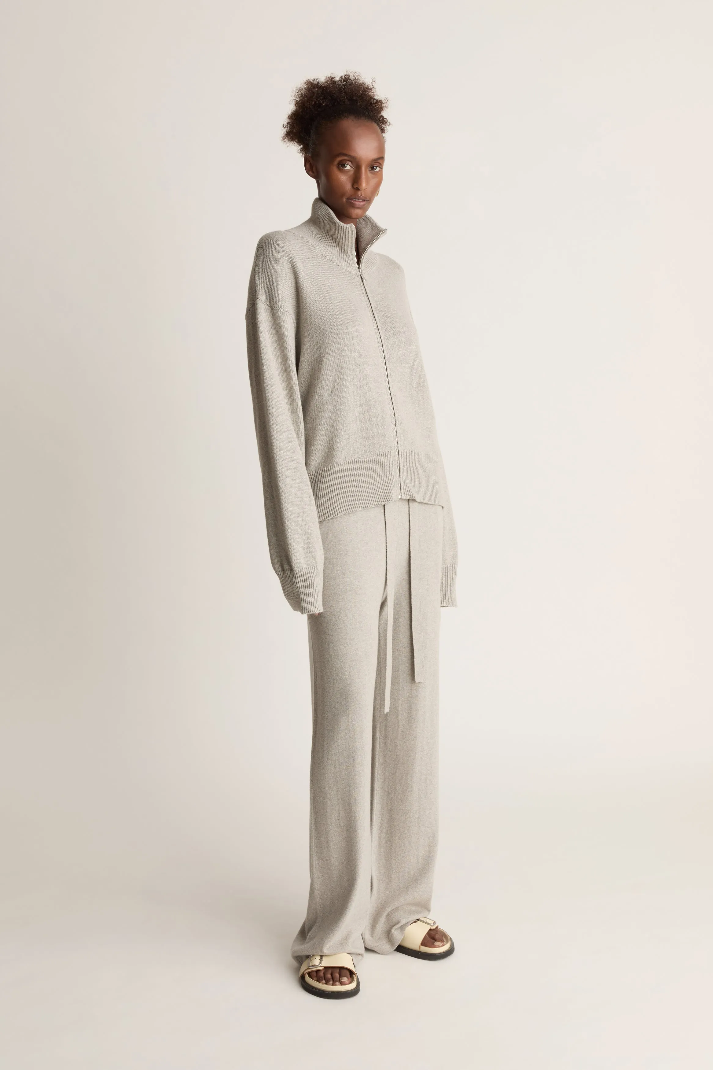 Cotton Cashmere Zip-up Sweater