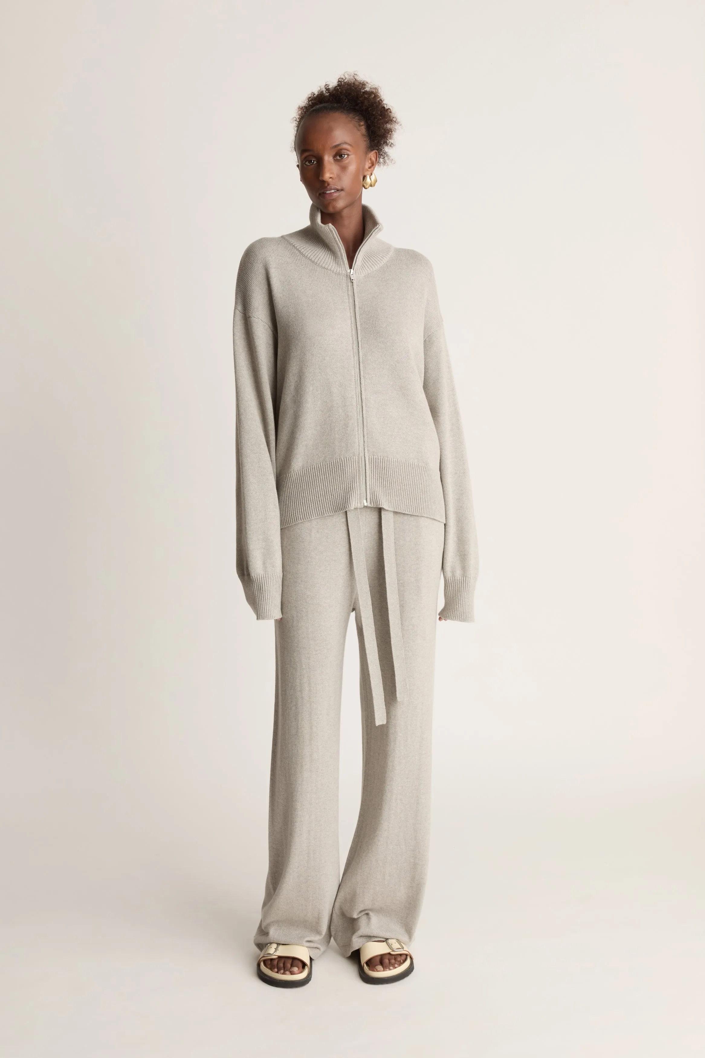 Cotton Cashmere Zip-up Sweater