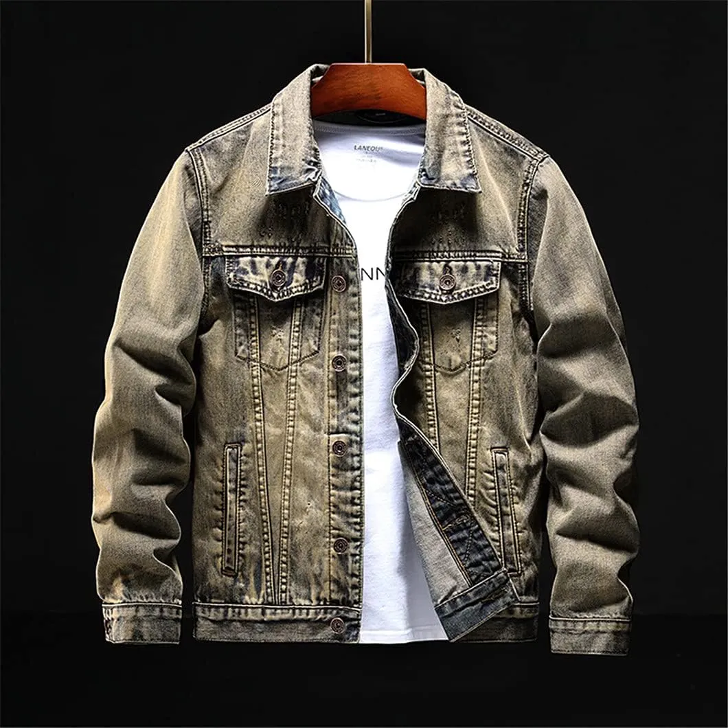 Crane Embroidered Denim Jacket Men's Autumn Retro Slim Jacket Denim Clothes