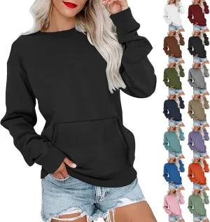 Crewneck Sweatshirts Women Pullover Sweaters Trendy Sweatshirt Long Sleeve Fall Outfits Sweaters with Pockets