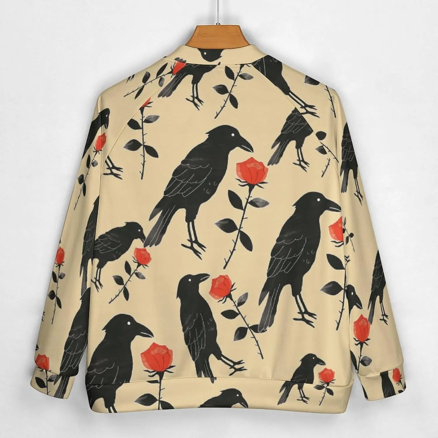 Crow Holding A Rose Flower Lightweight Men's Baseball Jackets Relaxed Fit Varsity Bomber Jacket Windbreaker Coat