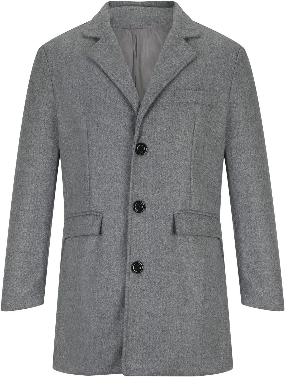 Ctreela Classic Single Breasted Peacoat for Men Solid Color Woolen Notched Collar Overcoats Warm Winter Trench Coat Outwear