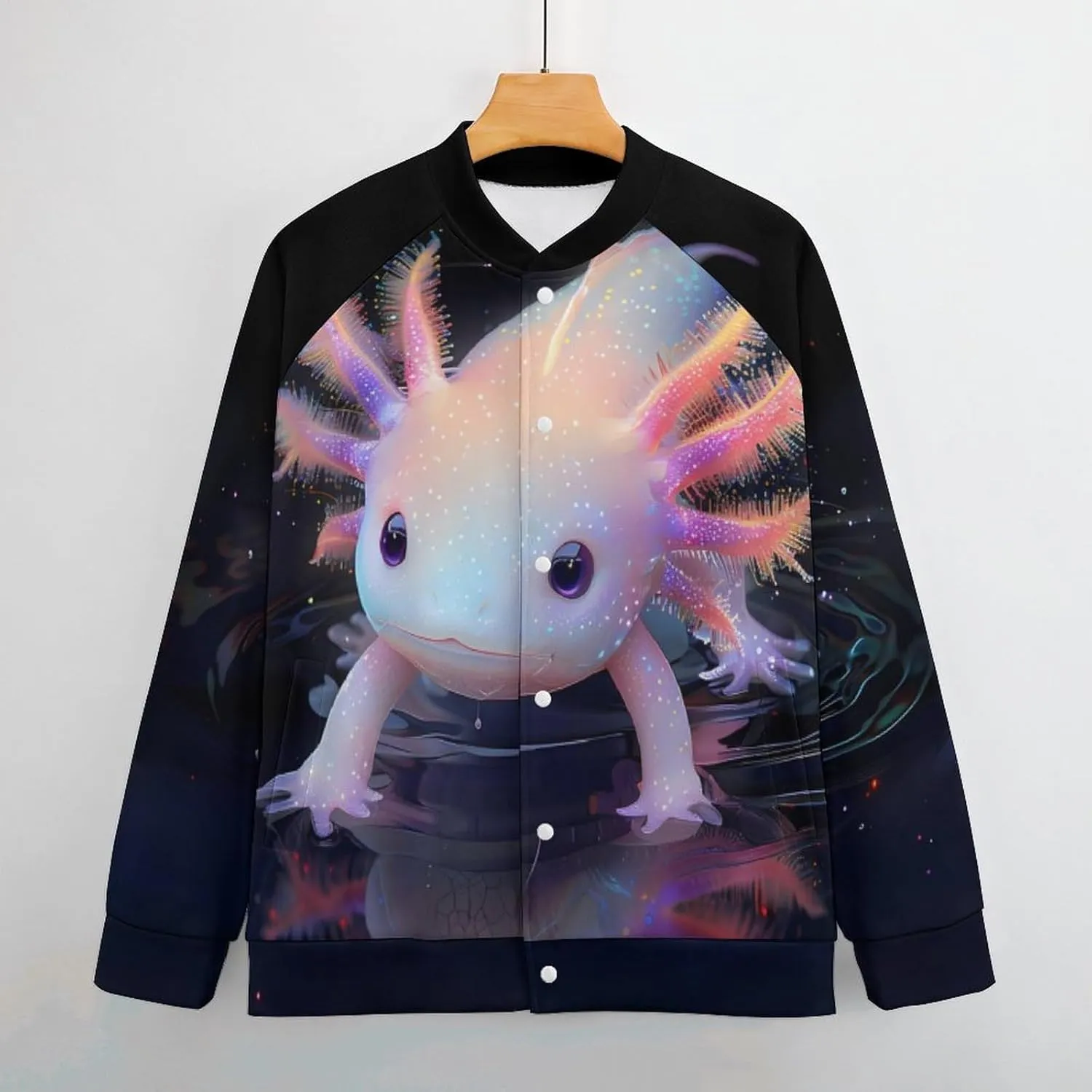 Cute Axolotl and Shadow Lightweight Men's Baseball Jackets Relaxed Fit Varsity Bomber Jacket Windbreaker Coat
