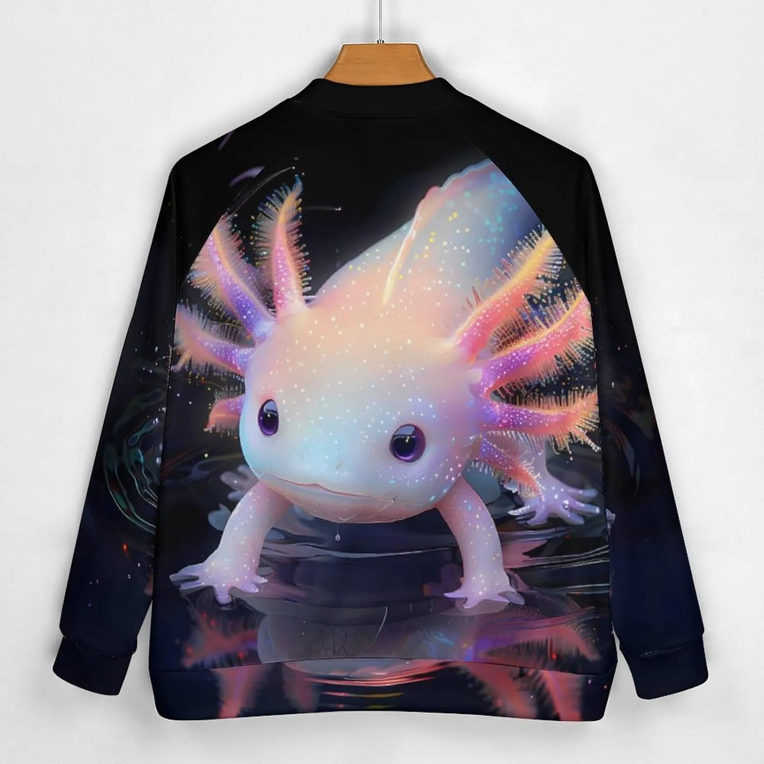 Cute Axolotl and Shadow Lightweight Men's Baseball Jackets Relaxed Fit Varsity Bomber Jacket Windbreaker Coat
