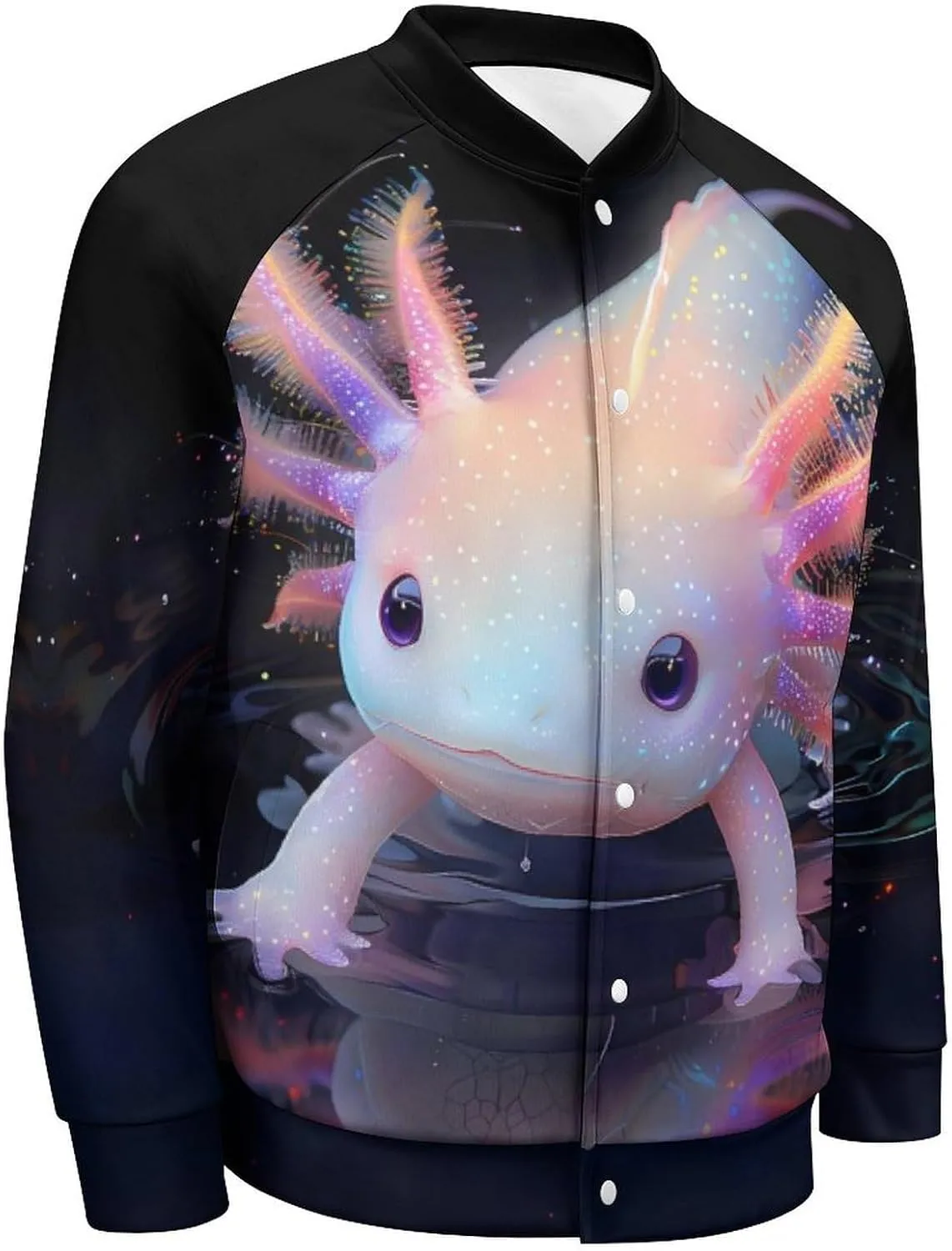 Cute Axolotl and Shadow Lightweight Men's Baseball Jackets Relaxed Fit Varsity Bomber Jacket Windbreaker Coat