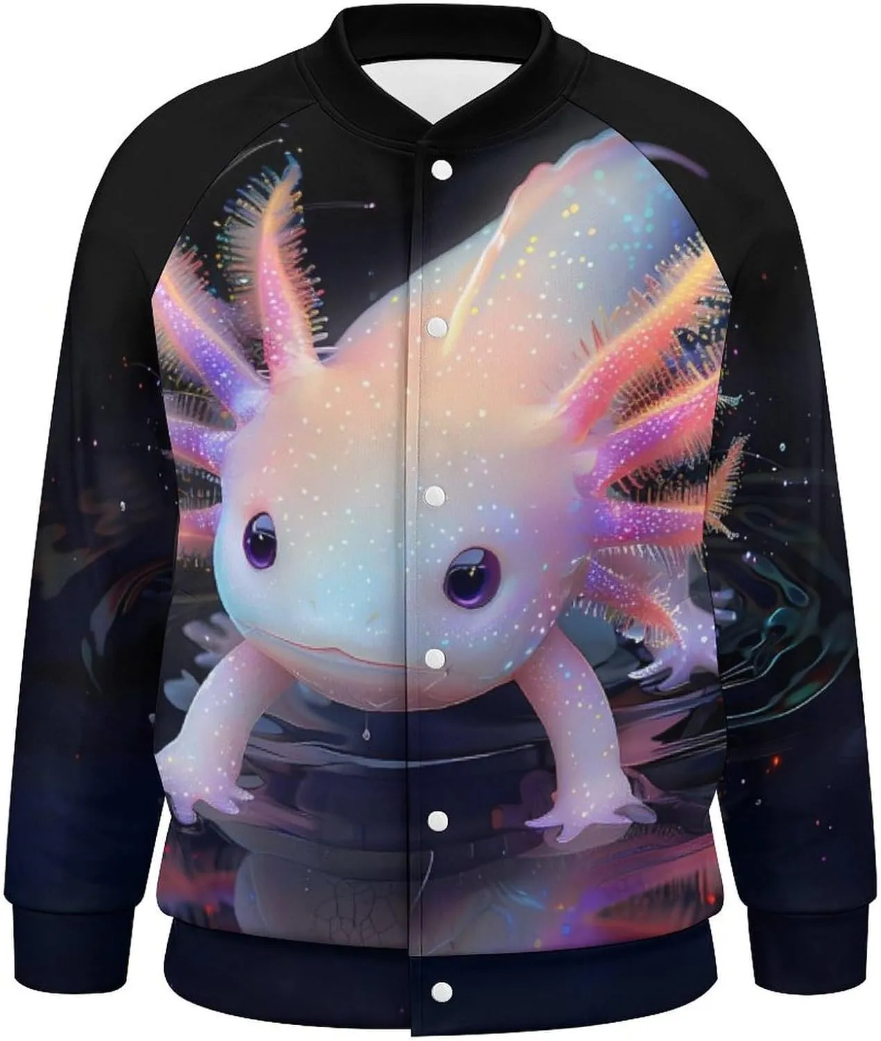 Cute Axolotl and Shadow Lightweight Men's Baseball Jackets Relaxed Fit Varsity Bomber Jacket Windbreaker Coat
