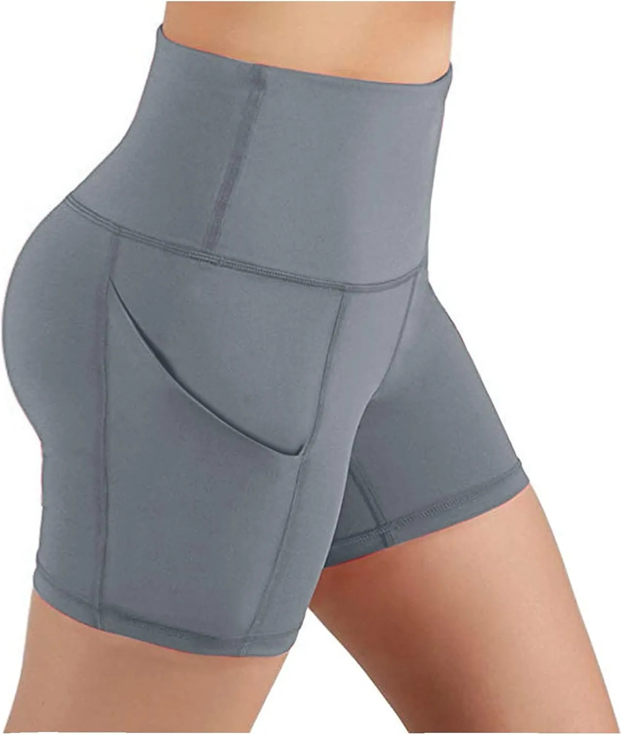 DASAYO Women High Waist Yoga Workout Shorts Gym Professional Athletic Shorts Pockets Bodycon Stretch Sports Running Shorts