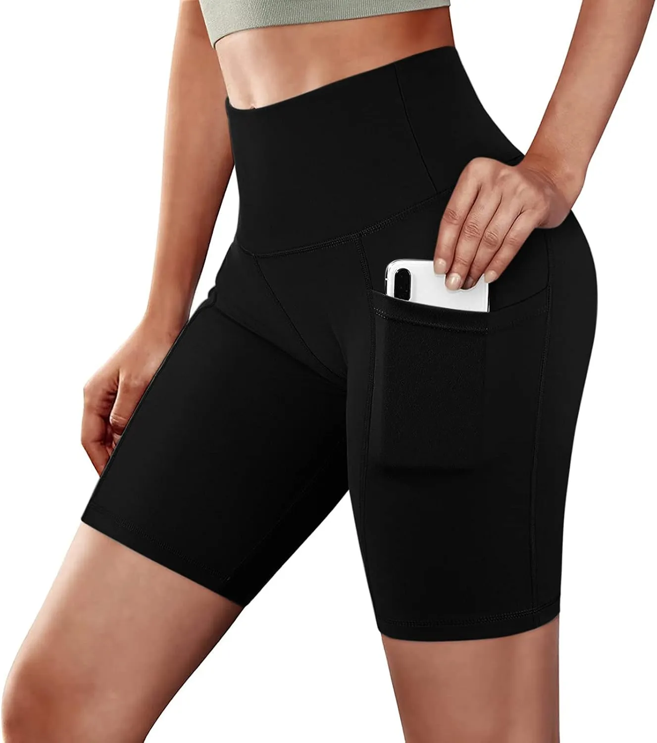 DASAYO Women High Waist Yoga Workout Shorts Gym Professional Athletic Shorts Pockets Bodycon Stretch Sports Running Shorts